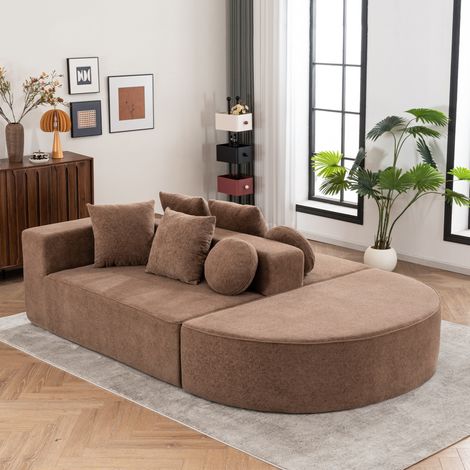 Canapé convertible modulable chenille marron HAVRYA (1/5)