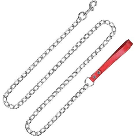 Laisse de chien en métal robuste pour chiens moyens et grands - Rouge, 1,8 m x 3 mm, laisse résistante en acier pour promenade sécurisée, adaptée aux gros chiens actifs (1/5)
