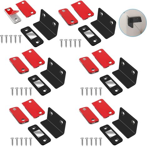 Aimant pour porte de placard, lot de 6 aimants fins, aimant de porte, aimant de placard (noir)