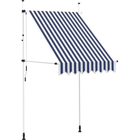 Store banne rétractable manuellement, 150 cm, rayures bleues et blanches (1/2)