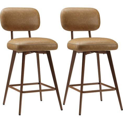 2er-Set drehbare Barhocker aus PU-Kunstleder, Tresenhöhe, moderner Mid-Century-Stil, mit niedriger Rückenlehne und Metallbeinen, für Kücheninsel, Braun (1/5)