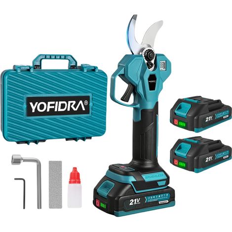 Sécateur Électrique sans Fil, 32mm Secateur a Batterie avec LCD, SK5 Lame, 2x2000 mAh,Coupe Branchepour Jardinage, Vigne, Arbre Fruitier
