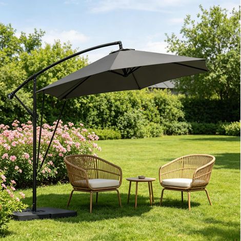 Parasol déporté carré inclinable avec manivelle 310 x 310 cm métal gris foncé (1/5)
