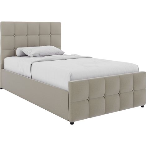 Valentina Single Ottoman Bed, Beige Linen & Gel Memory Foam Bonnell Spring Mattress, Single (1/5)
