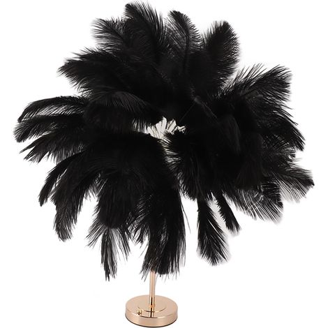 Lampe de table rechargeable en plumes d'autruche, style moderne et romantique, pour la décoration de la chambre à coucher (noire).