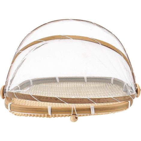 panier de rangement alimentaire en bambou avec couvercle anti-insectes-28x28cm-Khaki (1/4)