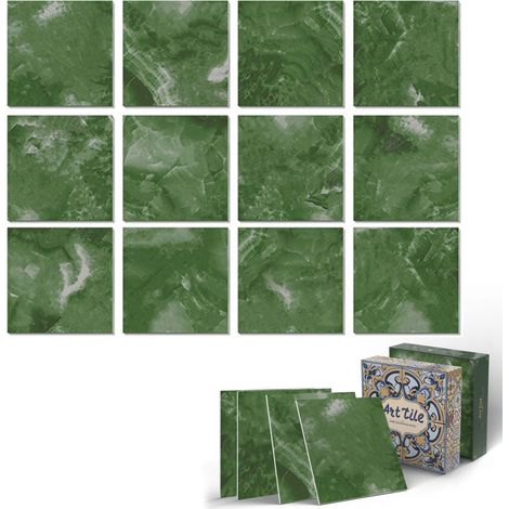 Stickers muraux effet marbre – Autocollants cuisine salle de bain PE imperméables et brillantsVert foncé 15x15 cm 12 pièces Vert (1/5)