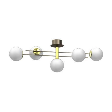 Plafonnier Luminex Satelit doré 5xE27 globes blancs