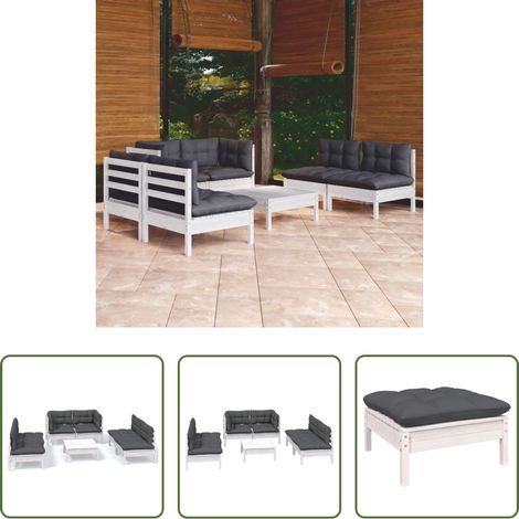 Terrassensofa - 7-tlg. Garten-Lounge-Set mit Kissen Kiefer Massivholz (1/5)