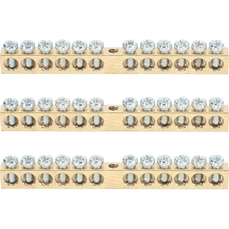 3 Barres de Terre à Bornes, 12 Positions Barre de Terre en Laiton à Vis, M4 89x6x9mm Bloc à Barrière en Laiton pour Appareils Électriques (1/5)