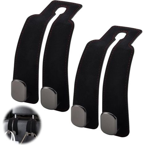 Lot de 2 crochets pour appuie-tête de voiture,Crochets pour Siège de Voiture Universel Support Crochet D'appui-Tête de Aiège Arrière de Voiture Accessoires intérieurs de voiture Cintre (noir) (1/5)