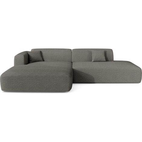 Canapé angle gauche ouvert 5 places en tissu bouclette gris graphite MYRA (1/5)
