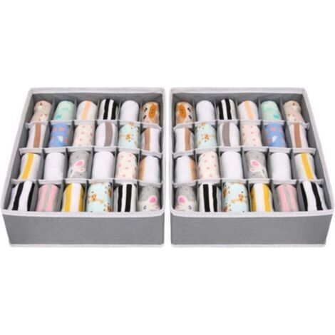 Organiseurs de tiroirs pliables non tissés gris – Lot de 2 compartiments compacts pour sous-vêtements, soutiens-gorge et chaussettes (1/5)