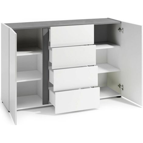 Credenza Ernesta, Madia 4 Ripiani, 4 Cassetti Made in Italy, 38x140x92h cm Bianco Lucido (1/5)