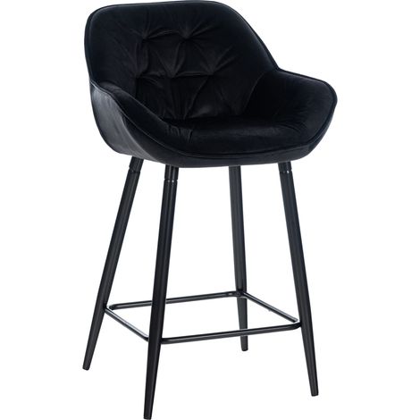 Sgabello da bar moderno x1 in velluto nero con seduta imbottita e avvolgente e gambe in metallo nero 100005623