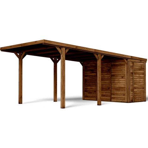 FOREST STYLE - Cochera León 15,9 m² (3,22 x 4,96 x 2,52 m) – Madera de Pino Tratada PEFC® – Aparcamiento Cubierto con Almacenamiento de 3,6 m² – Estructura Robusta y Resistente