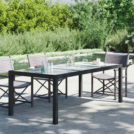 vidaXL Mesa jardín vidrio templado ratán sintético negra 190x90x75 cm (1/5)