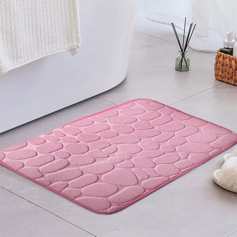 Ede Rose clair, 5080cm (polaire corail, 0,8cm d'épaisseur) Tapis de sol en polaire corail unie avec petits cailloux, tapis de salle de bain, tapis absorbant pour toilettes (1/5)
