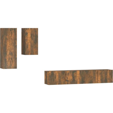 Conjunto de muebles mueble aparador TV televisión salón dormitorio salón 4 piezas roble ahumado madera contrachapada marrón 020024783