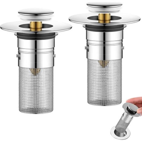 2-Piece Bathroom Sink Plug, Universal Pop-Up Sink Plug 34-40mm with Hair Strainer, Bathtub Plug for Kitchen, Bathroom, and Sink (1/5)
