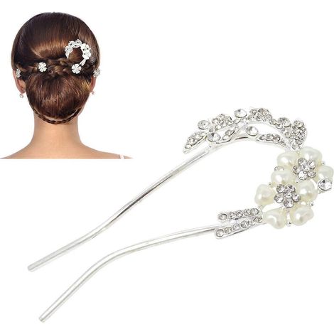 Accessoire de coiffure coréen tendance : épingle à cheveux en forme de U avec strass et perles, pince à cheveux, bâtonnet à cheveux, fourchette à cheveux (B) (1/5)