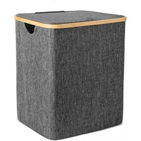 Panier à linge, Panier à linge avec couvercle - Pour salle de bain et chambre,gris (1/4)
