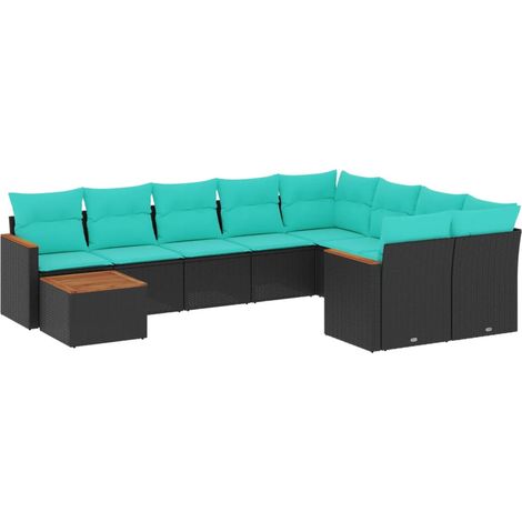 10-teiliges Gartensofa-Set mit Kissen, schwarzes Polyrattan vidaXL (1/5)