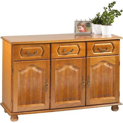 Buffet Bas Chêne Rustique 3 Portes 3 Niches 4 Niches L 120.6 H 77 P 41 cm