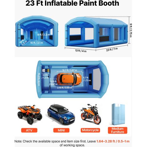Cabine de Peinture Gonflable 7x4x2,75 m Souffleur de 550W+750 W Bleu, Tente de Pulvérisation Portable à Toit Arqué, Filtre en Coton… (1/5)