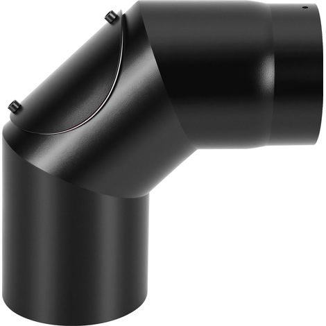 Jiubiaz Codo para tubo de estufa Ø120 mm,90°,con registro de limpieza,acero de 2 mm,negro,hasta 600 °C,para estufa de leña (1/5)