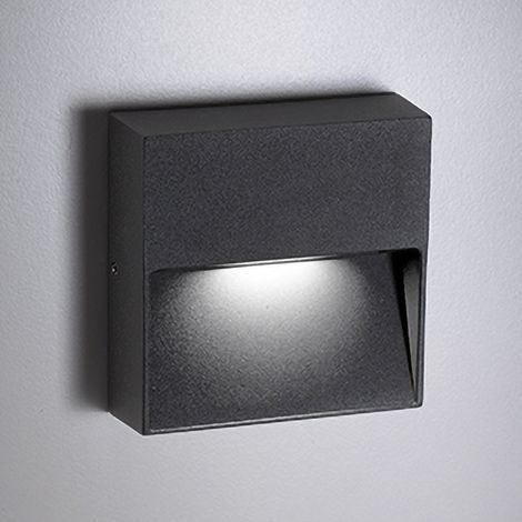 Bottom Lampada da Parete LED per Esterni ed Interni 4.5W 3000K IP54 in Alluminio Pressofuso Grigio Scuro Forma Quadrata Design Moderno ed Elegante
