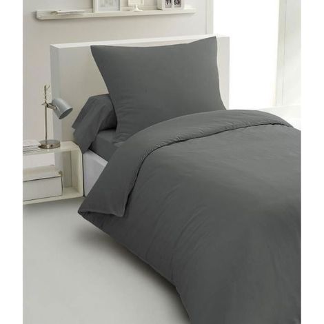 Bettwäsche-Set 2 Teile - HOME LINGE PASSION - HP72077 - Mikrofaser 82 g - 140 x 200 cm - Anthrazit (1/3)