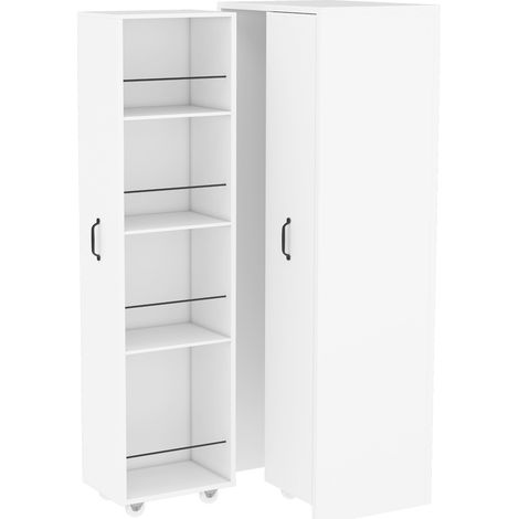 Estantería extensible con ruedas de MDF blanca, 4 niveles, reversible izquierda y derecha (1/5)