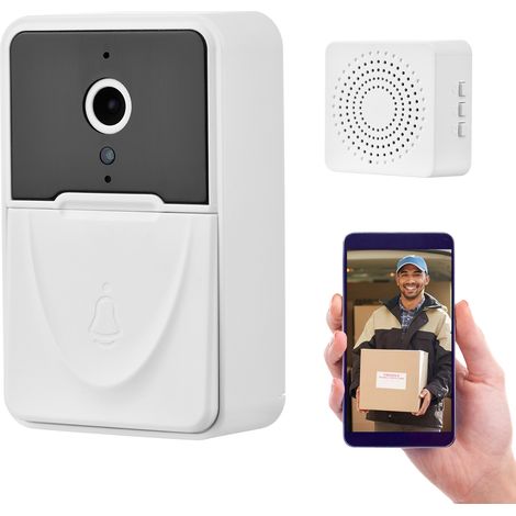 Sonnette vidéo sans fil intelligente avec détection de mouvement, vision nocturne, audio bidirectionnel, surveillance en temps réel, fonctionne avec des piles AAA. (1/5)