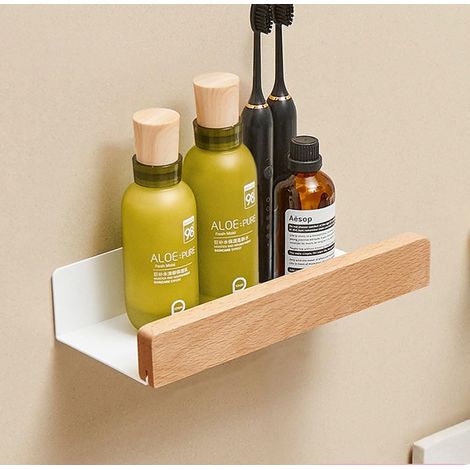 Étagère murale flottante en métal pour salle de bain, étagère murale décorative avec bords en bois massif, gain de place, antirouille extra forte (20 cm) (1/5)
