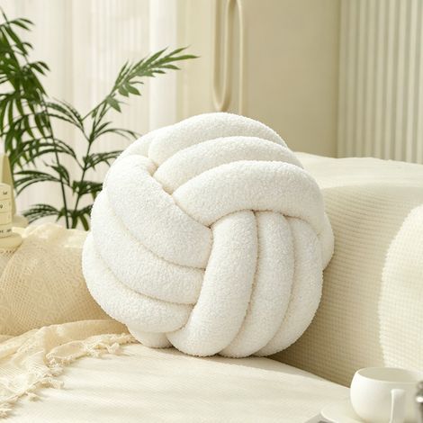 JSSEVN - Handwoven knotted lambskin velvet decorative cushion - Knotted lambskin velvet sofa cushion - White (1/5)