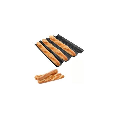 Plaque à Pain,Moule Baguette Four pour,Plaque à Baguette Moule pour 4 Baguettes,Antiadhésif Perforée moulle à Baguette,Idéal pour boulangeries,Usage Domestique