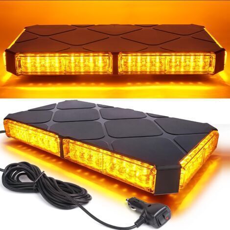 Barre LED de Signalisation Magnétique 48 LED pour Toit – Gyrophare Blanc Ambre pour Camions et Véhicules de Chantier (1/4)