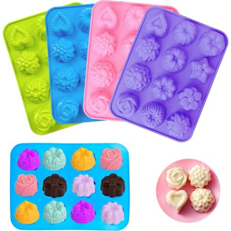 Juego de 4 moldes de silicona para jabón, 4 colores, adecuados para chocolate, pasteles, pan, gelatina. (1/5)
