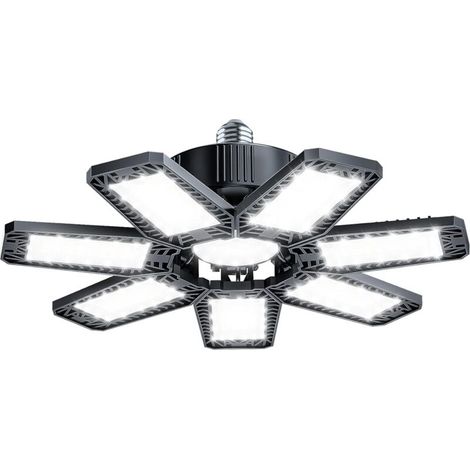 200-W-LED-Garagenleuchte, 20.000 lm, 6500 K LED-Werkstatt-Deckenleuchte, 7+1 verstellbare Paneele, E26/E27-Fassung, geeignet für Keller, Werkstatt, Lagerhalle und Scheune