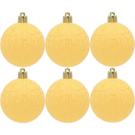 Lot de 6 boules de Noël de 6 cm, texture craquelée, faciles à suspendre, couleurs vives et festives, jaune. (1/5)