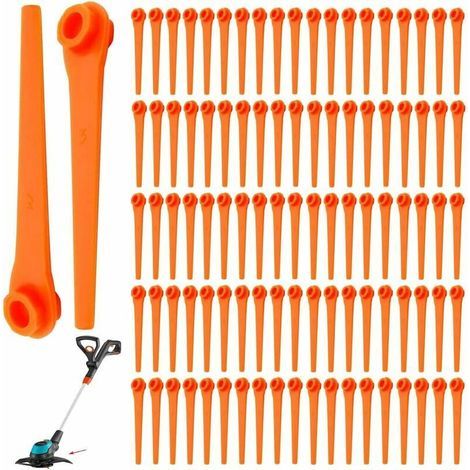 Lot de 100 Lames de Rechange en Plastique pour Coupe-Bordures Gardena 9823 9825 9820 9821 Lames débroussailleuse 70mm Orange (1/5)