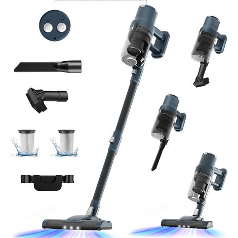 Aspirateur Balai sans Fil, 6 en 1, 30KPa Aspirateur Balai sans Fil Puissant avec 3 Modes Puissants, 45 Mins avec Batterie Détachable, Aspirateur Balais pour Poils d'animaux, Sols Durs, Tapis (1/5)
