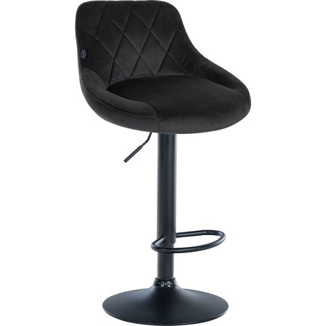 Tabouret de bar en velours noir coutures décoratives pivotant support métal noir TDB10669