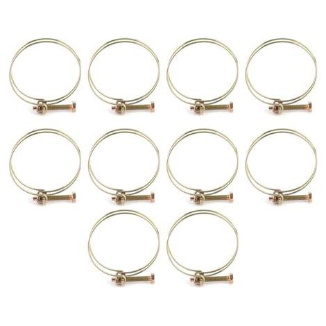 Double Wire Hose Clamps, 10 Pieces, Adjustable Iron Clamps with Zinc Plating, Ideal for Plumbing and Automotive, Sizes 13mm 16 (57mm (52-57)) - 57mm (52-57) (1/4)
