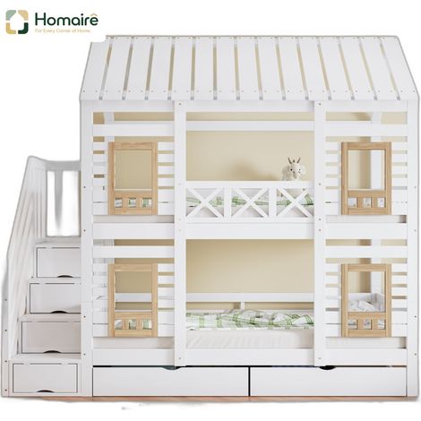 Bettgestell und MDF 254 x 95 x 230 cm Weiß aus Massivholz mit Stauraum HOMAIRE (1/5)