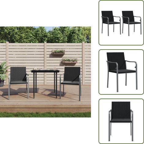 Chaises de jardin avec coussins lot de 2 noir 56x59x84 cm rotin - Chaise De Jardin - Mobilier De Jardin - Fauteuil De Jardin - Décoration Extérieure - Résine Tressée (1/5)