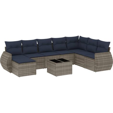 Maison Exclusive - 9-teiliges Gartensofa-Set mit Kissen, grau, Po (1/5)