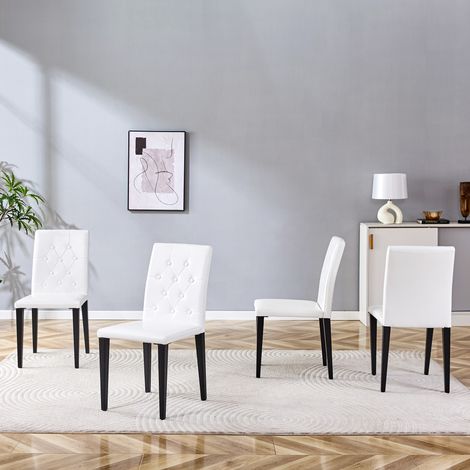 DESMIU Chaise de Salle à Manger 4 Pièces avec Assise en Mousse, Pieds en Métal, Simili Cuir Blanc et Noir (1/5)