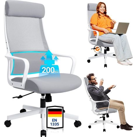 Ergonomischer Bürostuhl 200 kg, Gasdruckfeder Klasse 4, Grau, EN 1335 (1/5)